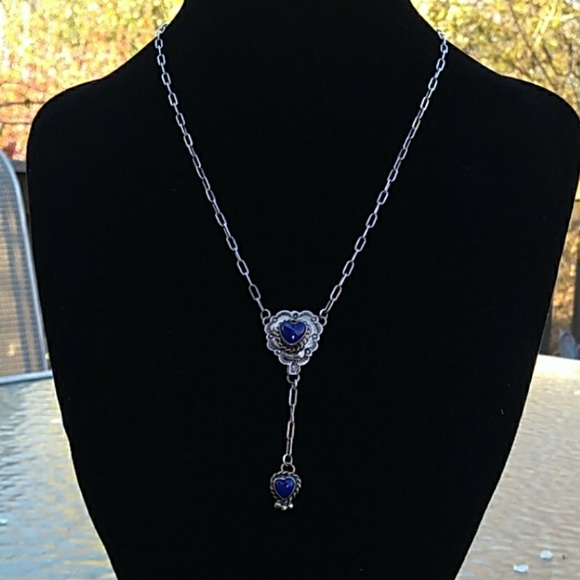 SIGNED Native American 925 Silv Lapis Heart Concho - Picture 2 of 8